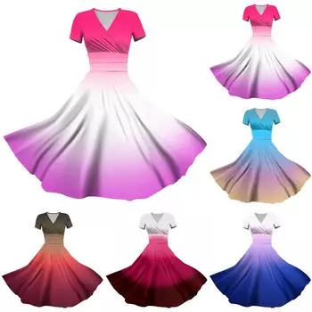 Женское платье принцессы, сексуальное плиссированное платье с коротким рукавом и v-образным вырезом на талии L циан