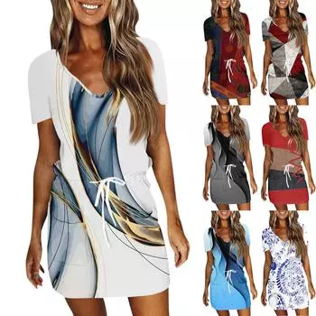 Женское платье принцессы, сексуальное плиссированное платье с коротким рукавом и v-образным вырезом на талии M красный