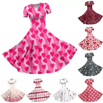 Женское платье принцессы, сексуальное плиссированное платье с короткими рукавами и v-образным вырезом на день святого Валентина, с принтом на талии L бежевый