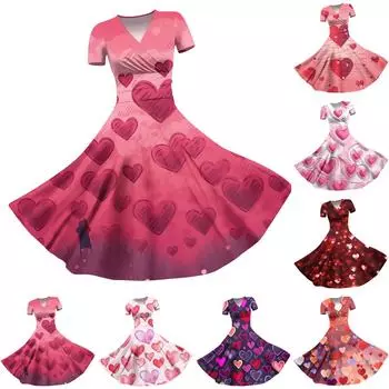 Женское платье принцессы, сексуальное плиссированное платье с короткими рукавами и v-образным вырезом на день святого Валентина, с принтом на талии XXXL фиолетовый