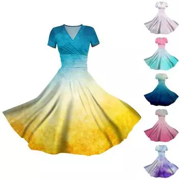 Женское платье принцессы, сексуальное плиссированное платье с коротким рукавом и v-образным вырезом на талии L синий