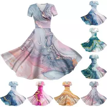 Женское платье принцессы, сексуальное плиссированное платье с коротким рукавом и v-образным вырезом на талии XXXL