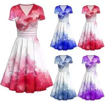 Женское платье принцессы, сексуальное свободное платье с v-образным вырезом и милым принтом, с короткими рукавами M