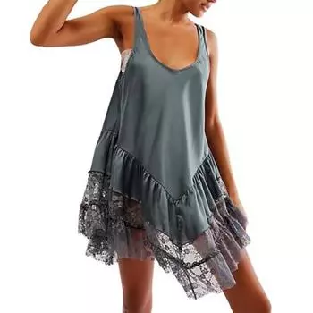 Женское платье, прозрачное кружевное лоскутное платье с U-образным вырезом, плиссированное, с цветочной вышивкой, свободное однотонное женское платье без рукавов L