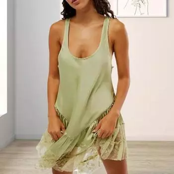 Женское платье, прозрачное кружевное лоскутное платье с U-образным вырезом, плиссированное, с цветочной вышивкой, свободное однотонное женское платье без рукавов S серый