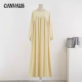 Женское платье-пуловер большого размера с длинными рукавами и однотонной юбкой выше колена S абрикосовый