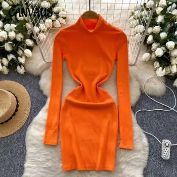 Женское платье Pure Desire Slim Bottom High Neck Dress, эластичное облегающее платье с принтом Hip Spice One size абрикосовый