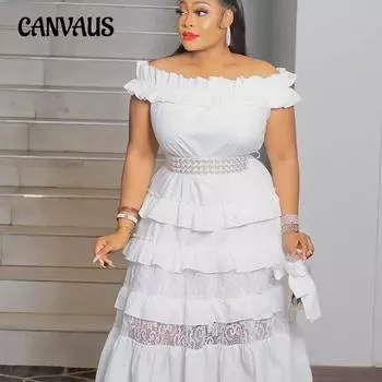 Женское платье размера плюс, однотонное, сексуальное, на одно плечо, однотонное, с короткими рукавами, темпераментное, с талией, кружевное платье S белый