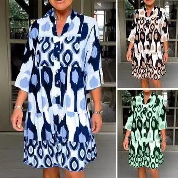 Женское платье Rotro одинакового цвета с принтом, свободное трапециевидное платье с V-образным вырезом, полуоднобортное платье миди с длинными рукавами и карманами 2XL кофейный