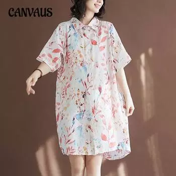 Женское платье-рубашка больших размеров, льняное свежее литературное воротник, рубашка с нестандартными рюшами One Size