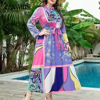 Женское платье-рубашка больших размеров с цветным принтом, с лацканами и длинными рукавами, с драпировкой, длинное платье-кардиган 0XL