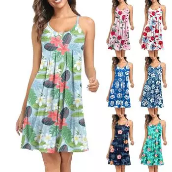 Женское платье-рубашка с принтом без рукавов и бретельками для работы и сна S зелёный