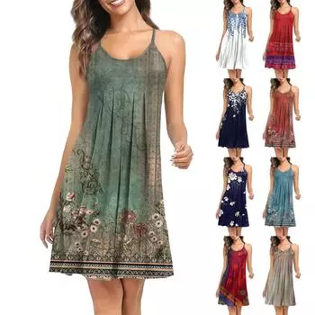 Женское платье-рубашка с принтом без рукавов и бретельками для работы и сна XL тёмно-синий