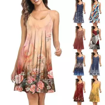 Женское платье-рубашка с принтом без рукавов и бретельками для работы и сна XXL оранжевый