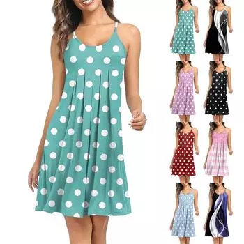 Женское платье-рубашка с принтом без рукавов и бретельками для работы и сна XXXL