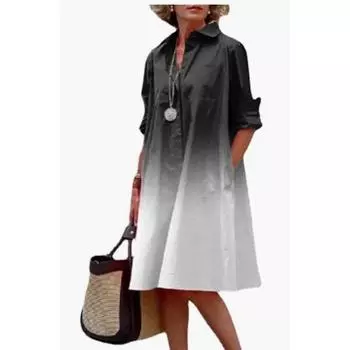 Женское платье-рубашка свободного кроя с длинными рукавами и лацканами с градиентным принтом L чёрный