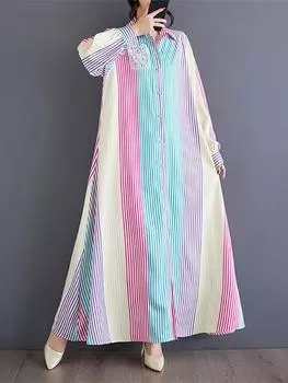 Женское платье-рубашка в полоску с отложным воротником XITAO LJ1070 One Size хаки