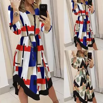 Женское платье-рубашка в стиле бохо с длинным рукавом и пуговицами, длинное платье