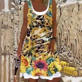 Женское платье с 3D цифровым принтом в стиле лоскутное платье без рукавов на подтяжках