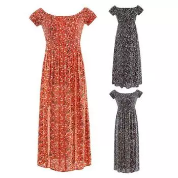 Женское платье с эластичной грудью и короткими рукавами, высокой талией и разрезом, струящимся подолом, трапециевидной формы, летнее платье макси в стиле бохо с открытыми плечами и цветочным принтом, уличная одежда XL темно-синий