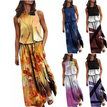 Женское платье с эластичным поясом и принтом, сексуальное платье с разрезом XXL оранжевый