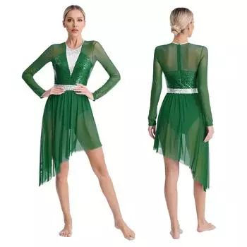 Женское платье с блестками, танцевальная одежда, балет, современный джаз, лирическое танцевальное платье, костюм для соревнований по фигурному катанию S синий