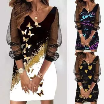 Женское платье с блестящими пайетками, прозрачная сетка в стиле пэчворк, большие размеры, трапециевидной формы, с v-образным вырезом, плюс, сексуальный размер, свободный, с длинным рукавом, с буквенным принтом. XL белый