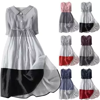 Женское платье с большим цветным принтом и пуговицами на лацкане, рукава три четверти с завязками L кофейный