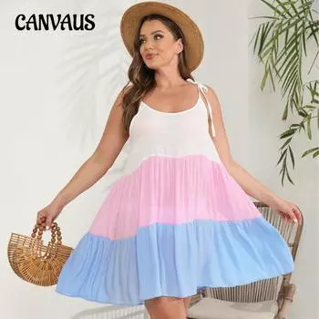 Женское платье с бретелькой на бретельках больших размеров, пляжное платье с лямкой на бретельках, цветное коллизионное платье с лямкой на шее 0XL