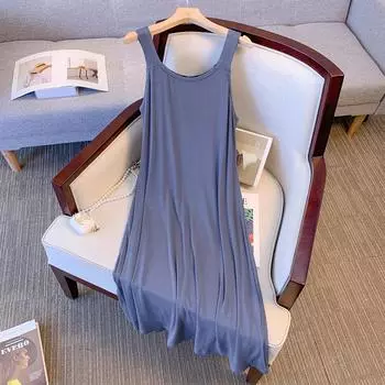 Женское платье с бретелькой на бретельках больших размеров, сплошное цветное свободное платье без рукавов с вертикальным смыслом, весна и лето 2XL абрикосовый