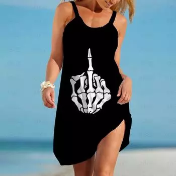 Женское платье с черепом и цветком, сексуальное женское тату, универсальное летнее платье для вечеринок в стиле бохо, без рукавов 2025, пляжный топ, готическая одежда на бретелях S