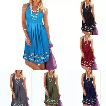 Женское платье с цветочным принтом без рукавов и свободное платье-жилет с принтом S вино красного