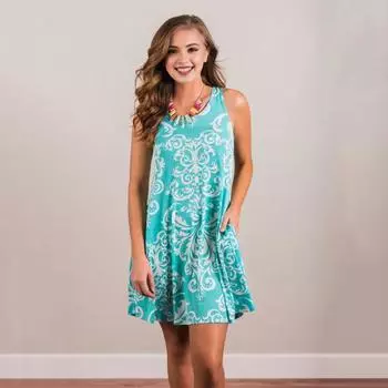 Женское платье с цветочным принтом без рукавов и круглым вырезом, свободное трапециевидное платье, мягкое, длиной выше колена, повседневное пляжное M зелёный
