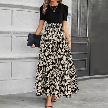 Женское платье с цветочным принтом и высокой талией, модное и элегантное XL