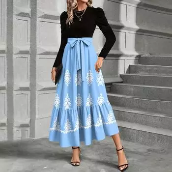 Женское платье с цветочным принтом и высокой талией, модное и элегантное M