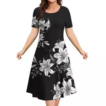 Женское платье с цветочным принтом и короткими рукавами, летняя модная короткая юбка, платье свободного покроя Y2k, женская повседневная юбка S