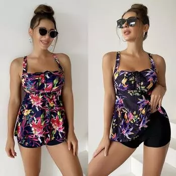 Женское платье с цветочным принтом и шорты, купальник танкини, боксеры 3XL