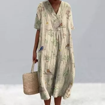 Женское платье с цветочным принтом, платье с коротким рукавом и v-образным вырезом, летнее повседневное платье трапециевидной формы, пуловеры в богемном стиле, платье для вечеринки, повседневная одежда, отпуск 3XL светло-зеленый