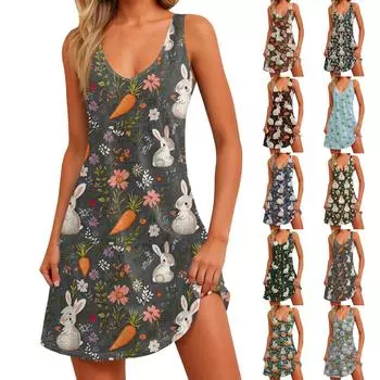 Женское платье с цветочным принтом, жилет, юбка с карманами, пляжная юбка, жилет с V-образным вырезом, юбка L