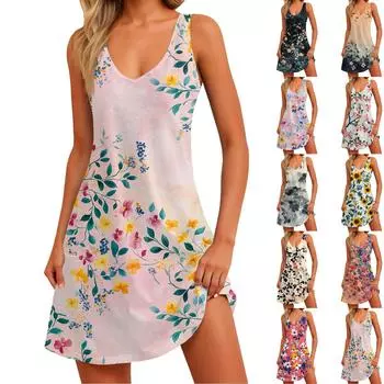 Женское платье с цветочным принтом, жилет, юбка с карманами, пляжная юбка, жилет с V-образным вырезом, юбка XXXL