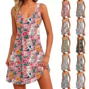 Женское платье с цветочным принтом, жилет, юбка с карманами, пляжная юбка, жилет с V-образным вырезом, юбка S