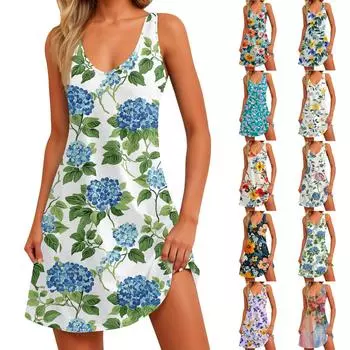 Женское платье с цветочным принтом, жилет, юбка с карманами, пляжная юбка, жилет с V-образным вырезом, юбка L бежевый