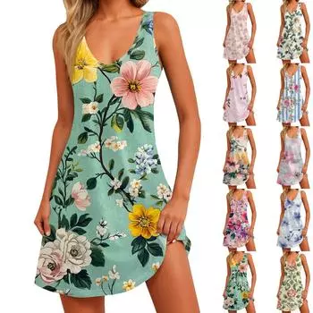 Женское платье с цветочным принтом, жилет, юбка с карманами, пляжная юбка, жилет с V-образным вырезом, юбка XXXL