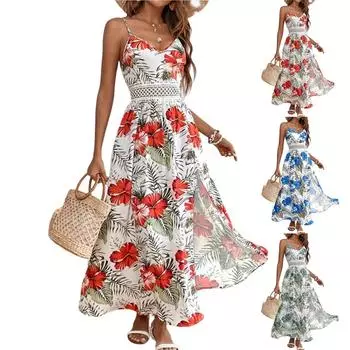 Женское платье с цветочным узором, кружевным вырезом, пэчворк, платье с разрезом на плече L синий