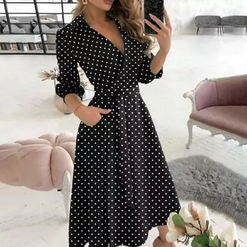 Женское платье с длинным рукавом, большим подолом, глубоким V-образным вырезом, однотонное, с принтом 2XL