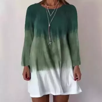 Женское платье с длинным рукавом, цветное градиентное платье с принтом, свободный крой, круглый вырез, платье-пуловер для повседневных рабочих вечеринок S синий