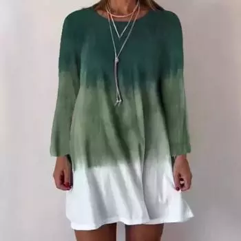 Женское платье с длинным рукавом, цветное градиентное платье с принтом, свободный крой, круглый вырез, платье-пуловер для повседневных рабочих вечеринок S кофейный