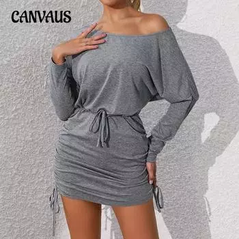 Женское платье с длинным рукавом и рукавом «летучая мышь» Однотонные осенние платья