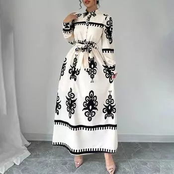 Женское платье с длинным рукавом, лацканами, пуговицами, принтом, облегающее, сексуальное, для вечеринки в ночном клубе, с поясом XXL хаки