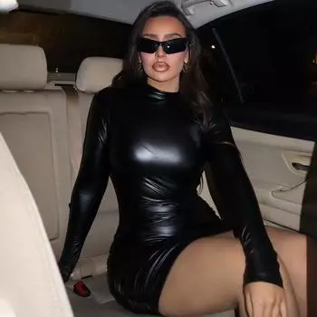 Женское платье с длинным рукавом, сексуальная вечеринка, клубная одежда, узкая юбка L чёрный